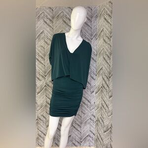 BCBG Asymmetrical Deep Green Dress with attached shoulder drape brand new size M